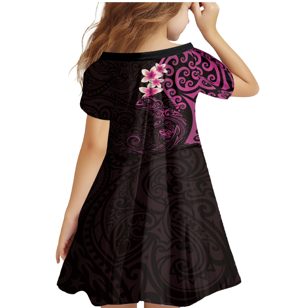 New Zealand Tuatara Plumeria Family Matching Mermaid Dress and Hawaiian Shirt Maori Pink Koru Tribal Tattoo LT01 - Polynesian Pride