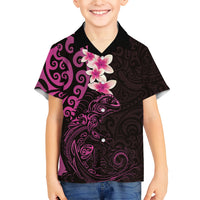 New Zealand Tuatara Plumeria Family Matching Summer Maxi Dress and Hawaiian Shirt Maori Pink Koru Tribal Tattoo LT01 Son's Shirt Pink - Polynesian Pride