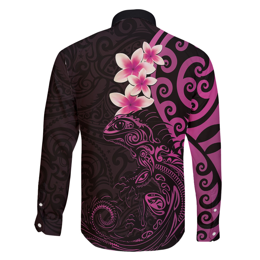 New Zealand Tuatara Plumeria Family Matching Tank Maxi Dress and Hawaiian Shirt Maori Pink Koru Tribal Tattoo LT01 - Polynesian Pride