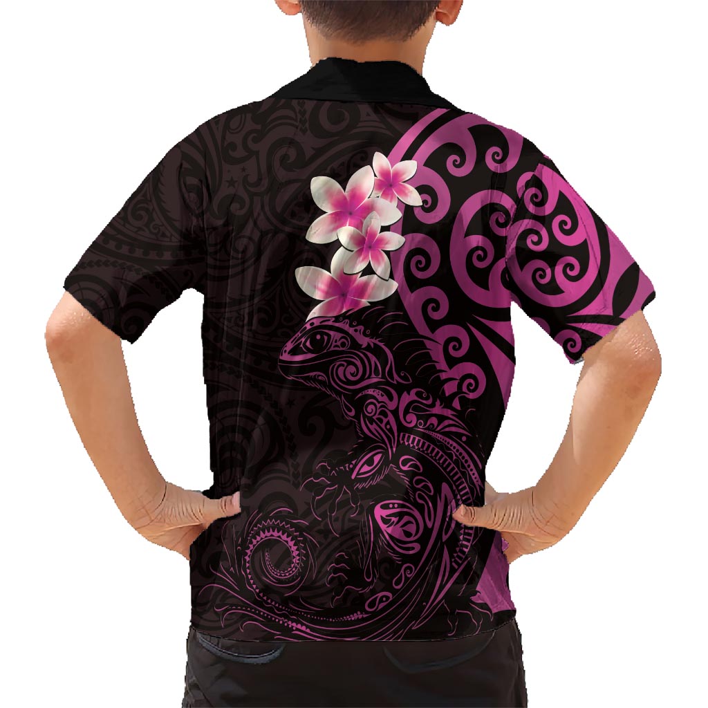 New Zealand Tuatara Plumeria Hawaiian Shirt Maori Pink Koru Tribal Tattoo LT01 - Polynesian Pride