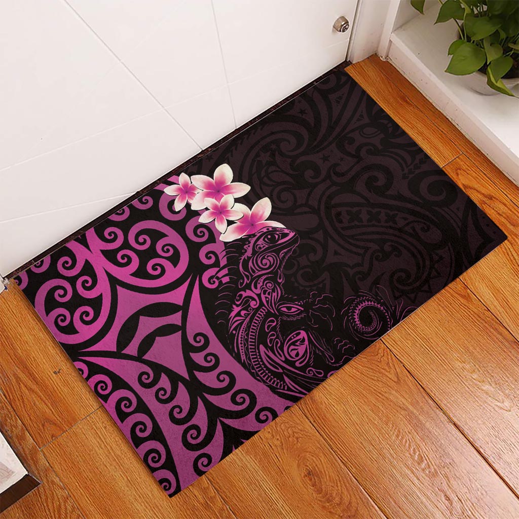 New Zealand Tuatara Plumeria Rubber Doormat Maori Pink Koru Tribal Tattoo LT01 Pink - Polynesian Pride