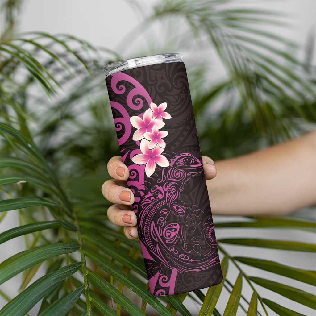 New Zealand Tuatara Plumeria Skinny Tumbler Maori Pink Koru Tribal Tattoo LT01 - Polynesian Pride