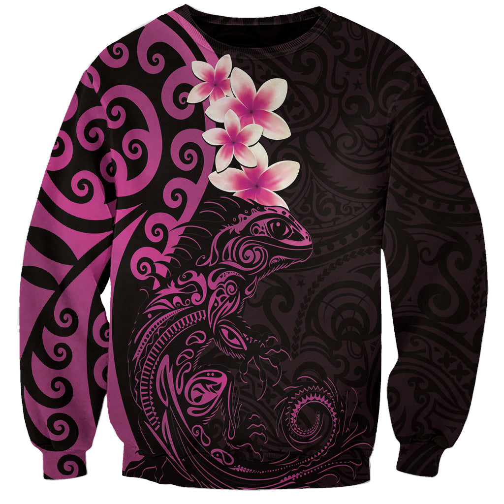 New Zealand Tuatara Plumeria Sweatshirt Maori Pink Koru Tribal Tattoo LT01 Unisex Pink - Polynesian Pride
