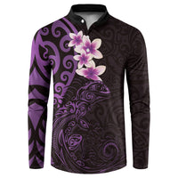 New Zealand Tuatara Plumeria Button Sweatshirt Maori Purple Koru Tribal Tattoo LT01 Purple - Polynesian Pride