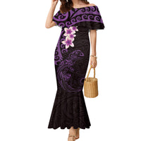 New Zealand Tuatara Plumeria Family Matching Mermaid Dress and Hawaiian Shirt Maori Purple Koru Tribal Tattoo LT01 Mom's Dress Purple - Polynesian Pride