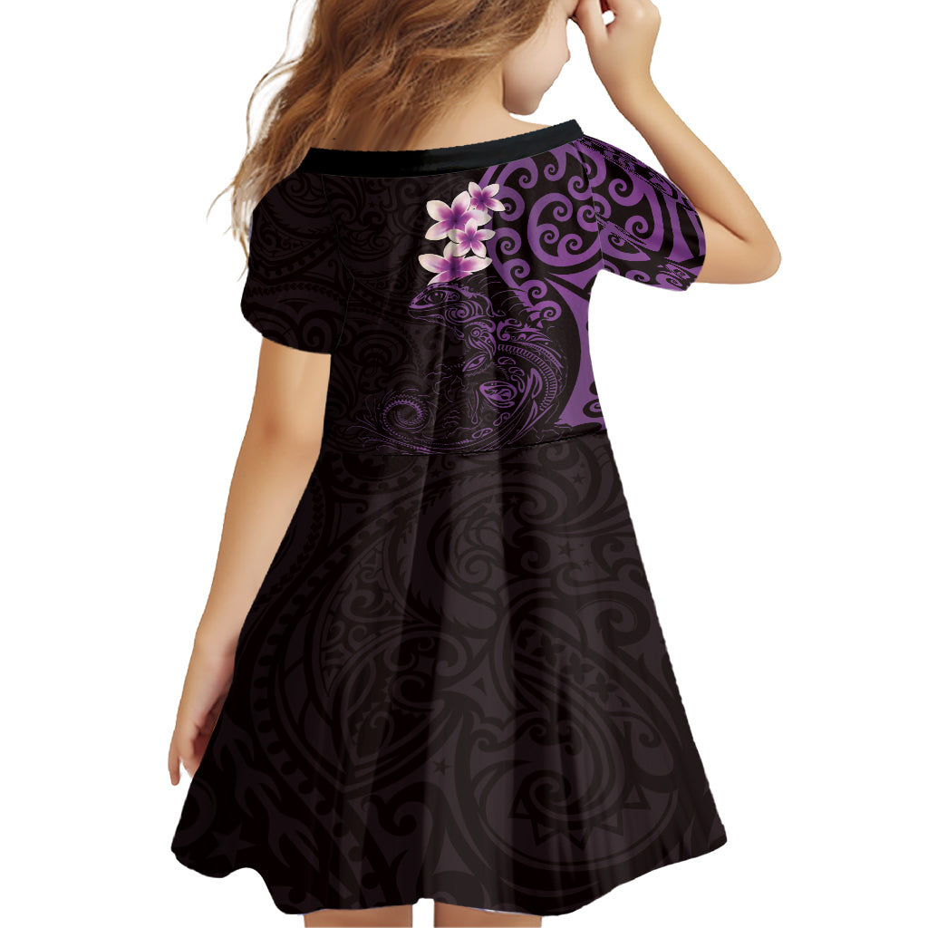 New Zealand Tuatara Plumeria Family Matching Summer Maxi Dress and Hawaiian Shirt Maori Purple Koru Tribal Tattoo LT01 - Polynesian Pride