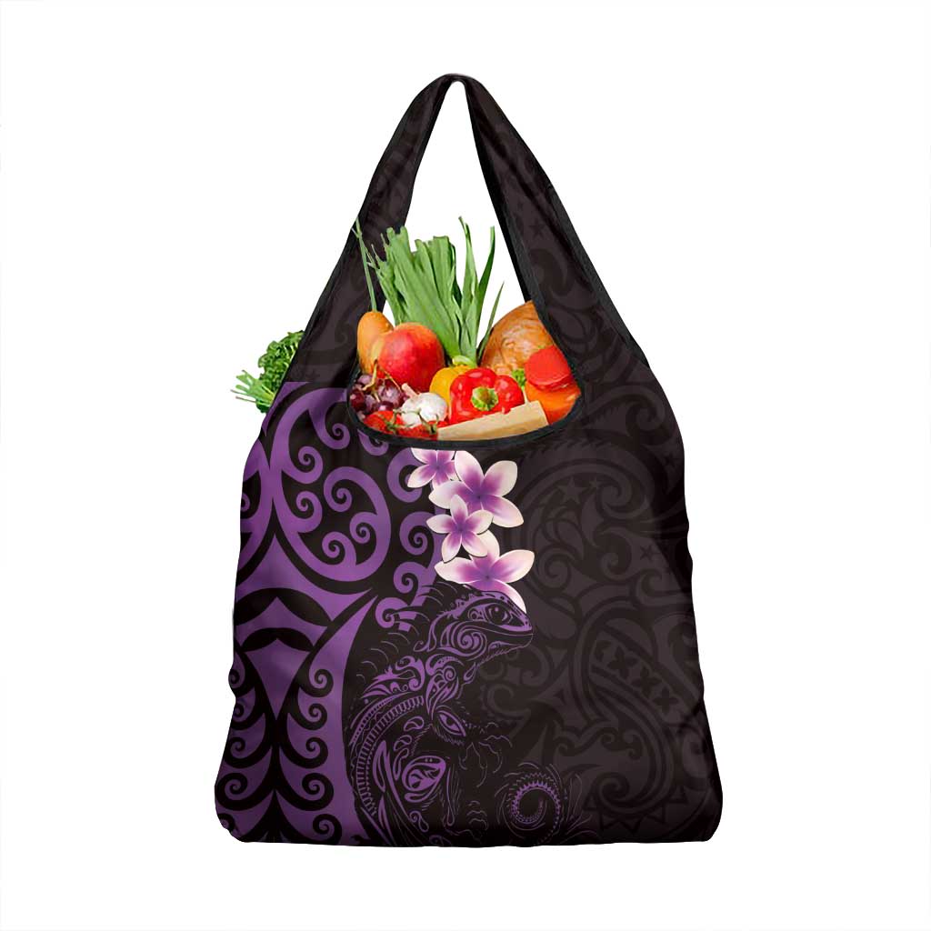 New Zealand Tuatara Plumeria Grocery Bag Maori Purple Koru Tribal Tattoo LT01 1-pack One Size Purple - Polynesian Pride