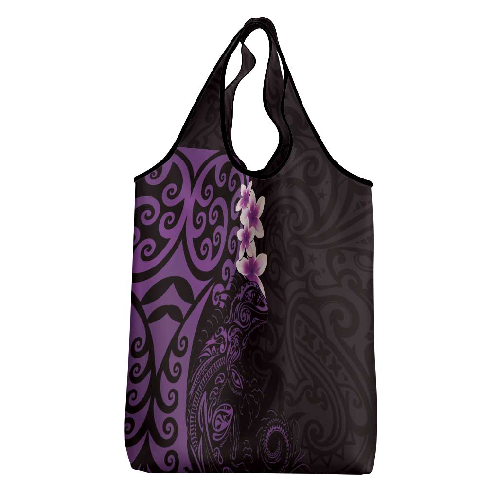 New Zealand Tuatara Plumeria Grocery Bag Maori Purple Koru Tribal Tattoo LT01 - Polynesian Pride