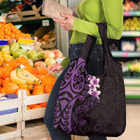 New Zealand Tuatara Plumeria Grocery Bag Maori Purple Koru Tribal Tattoo LT01 - Polynesian Pride
