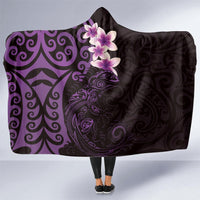 New Zealand Tuatara Plumeria Hooded Blanket Maori Purple Koru Tribal Tattoo
