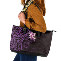 New Zealand Tuatara Plumeria Leather Tote Bag Maori Purple Koru Tribal Tattoo LT01 Purple - Polynesian Pride