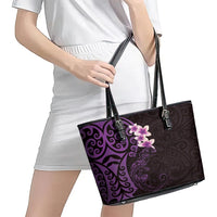 New Zealand Tuatara Plumeria Leather Tote Bag Maori Purple Koru Tribal Tattoo LT01 - Polynesian Pride