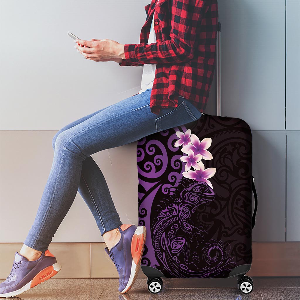 New Zealand Tuatara Plumeria Luggage Cover Maori Purple Koru Tribal Tattoo