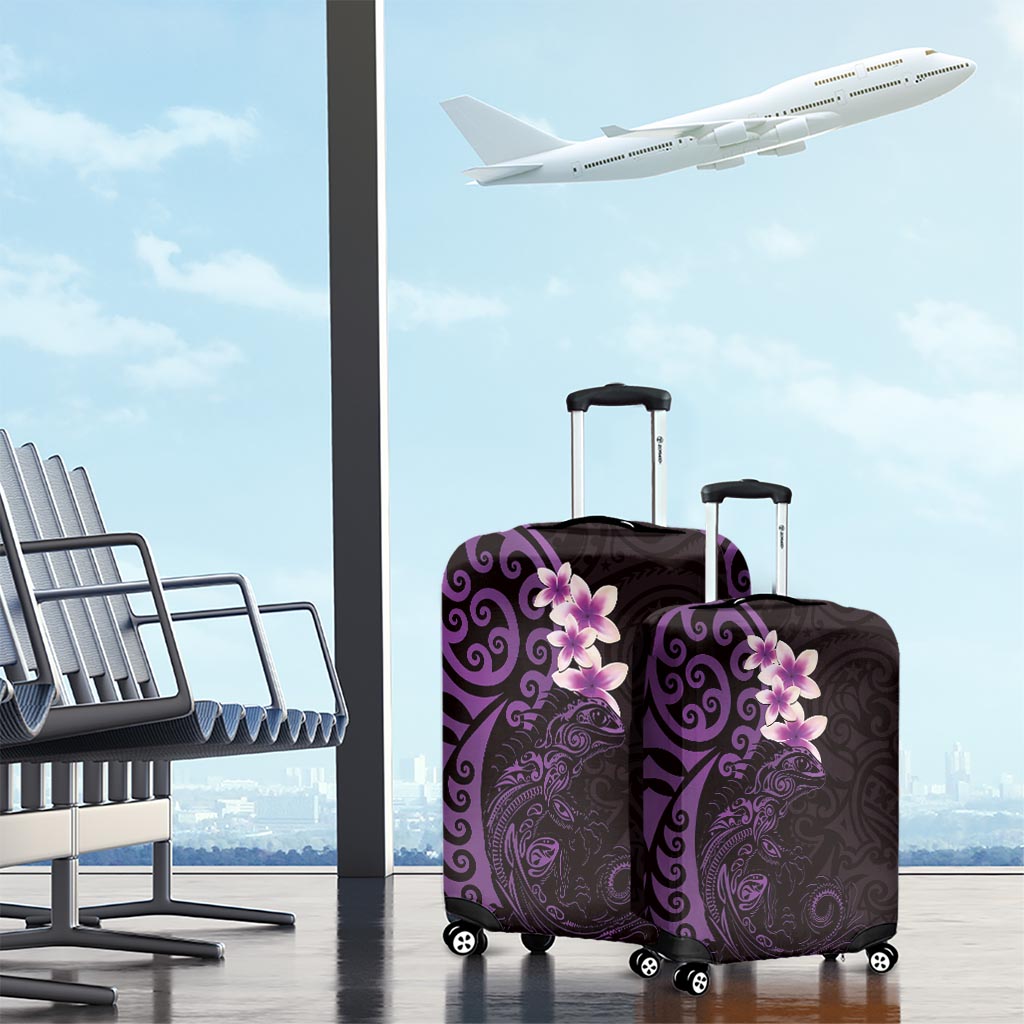 New Zealand Tuatara Plumeria Luggage Cover Maori Purple Koru Tribal Tattoo