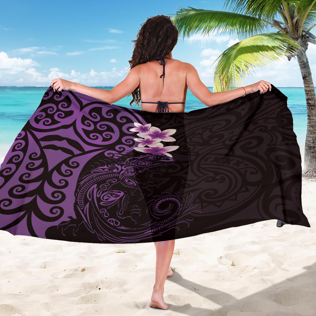 New Zealand Tuatara Plumeria Sarong Maori Purple Koru Tribal Tattoo