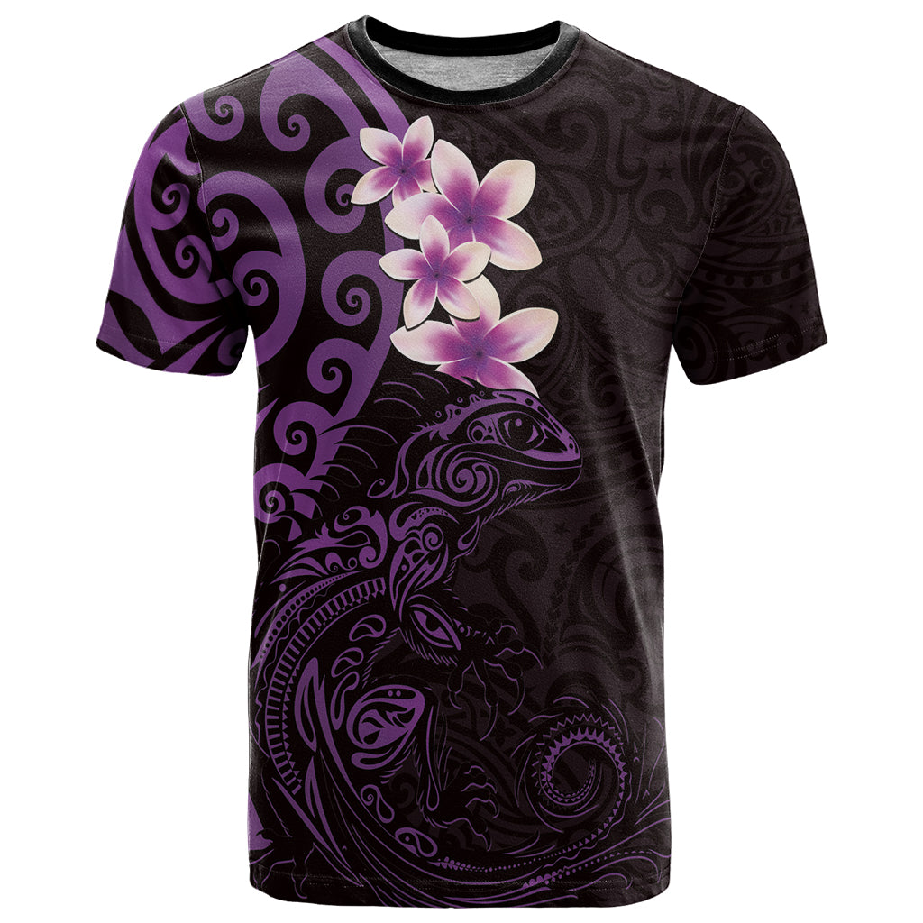 New Zealand Tuatara Plumeria T Shirt Maori Purple Koru Tribal Tattoo LT01 Purple - Polynesian Pride