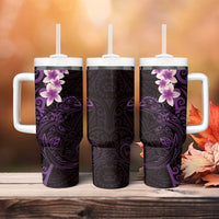 New Zealand Tuatara Plumeria Tumbler With Handle Maori Purple Koru Tribal Tattoo