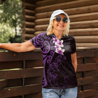 New Zealand Tuatara Plumeria Women Polo Shirt Maori Purple Koru Tribal Tattoo