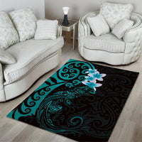 New Zealand Tuatara Plumeria Area Rug Maori Teal Koru Tribal Tattoo