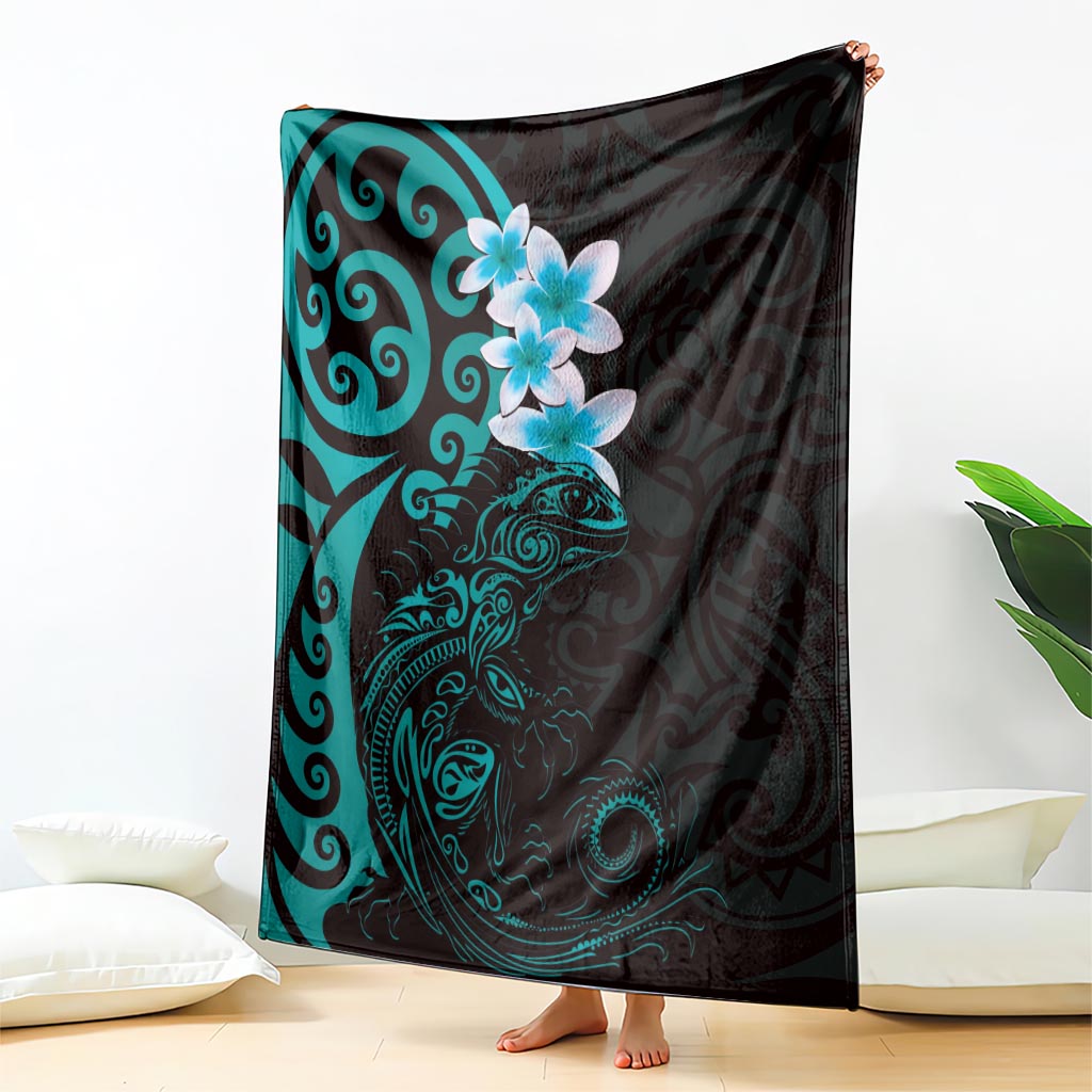 New Zealand Tuatara Plumeria Blanket Maori Teal Koru Tribal Tattoo LT01 - Polynesian Pride