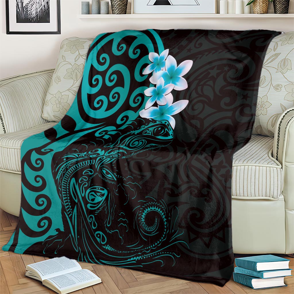New Zealand Tuatara Plumeria Blanket Maori Teal Koru Tribal Tattoo LT01 - Polynesian Pride