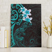New Zealand Tuatara Plumeria Canvas Wall Art Maori Teal Koru Tribal Tattoo LT01 Without Frame Teal - Polynesian Pride