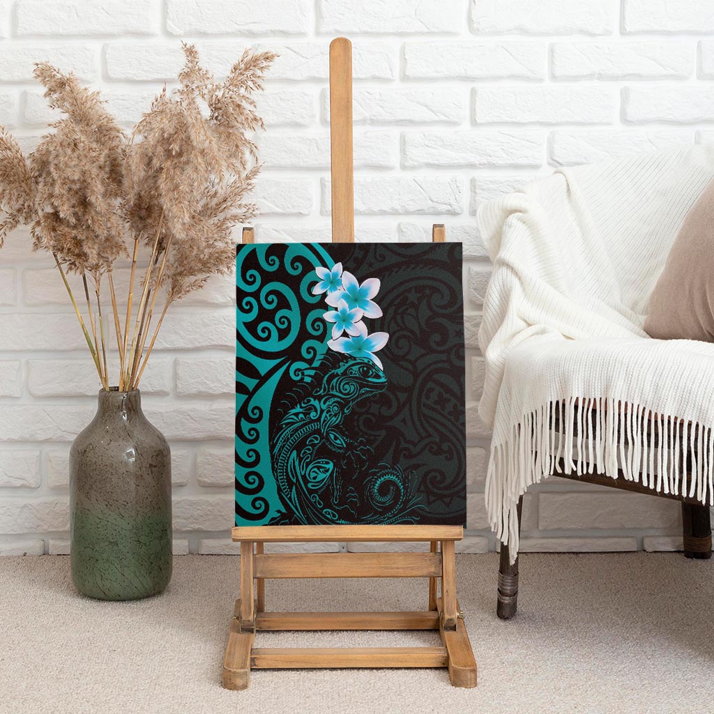 New Zealand Tuatara Plumeria Canvas Wall Art Maori Teal Koru Tribal Tattoo LT01 - Polynesian Pride
