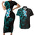 New Zealand Tuatara Plumeria Couples Matching Short Sleeve Bodycon Dress and Hawaiian Shirt Maori Teal Koru Tribal Tattoo