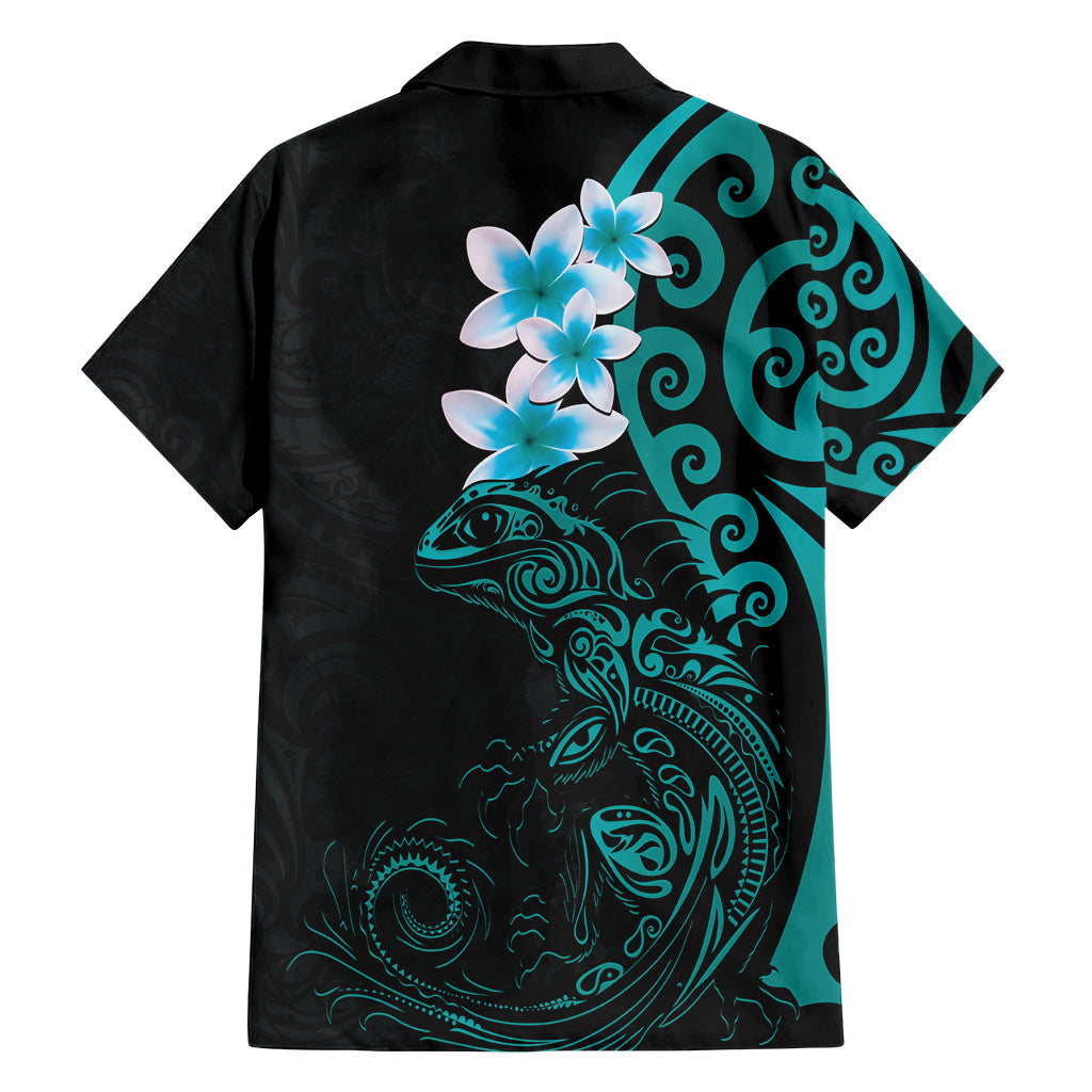 New Zealand Tuatara Plumeria Family Matching Off Shoulder Maxi Dress and Hawaiian Shirt Maori Teal Koru Tribal Tattoo LT01 - Polynesian Pride