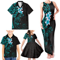 New Zealand Tuatara Plumeria Family Matching Tank Maxi Dress and Hawaiian Shirt Maori Teal Koru Tribal Tattoo LT01 - Polynesian Pride