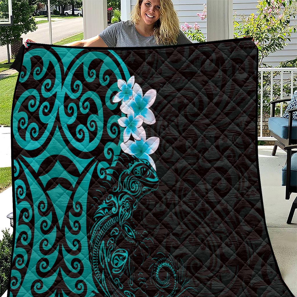 New Zealand Tuatara Plumeria Quilt Maori Teal Koru Tribal Tattoo LT01 Teal - Polynesian Pride