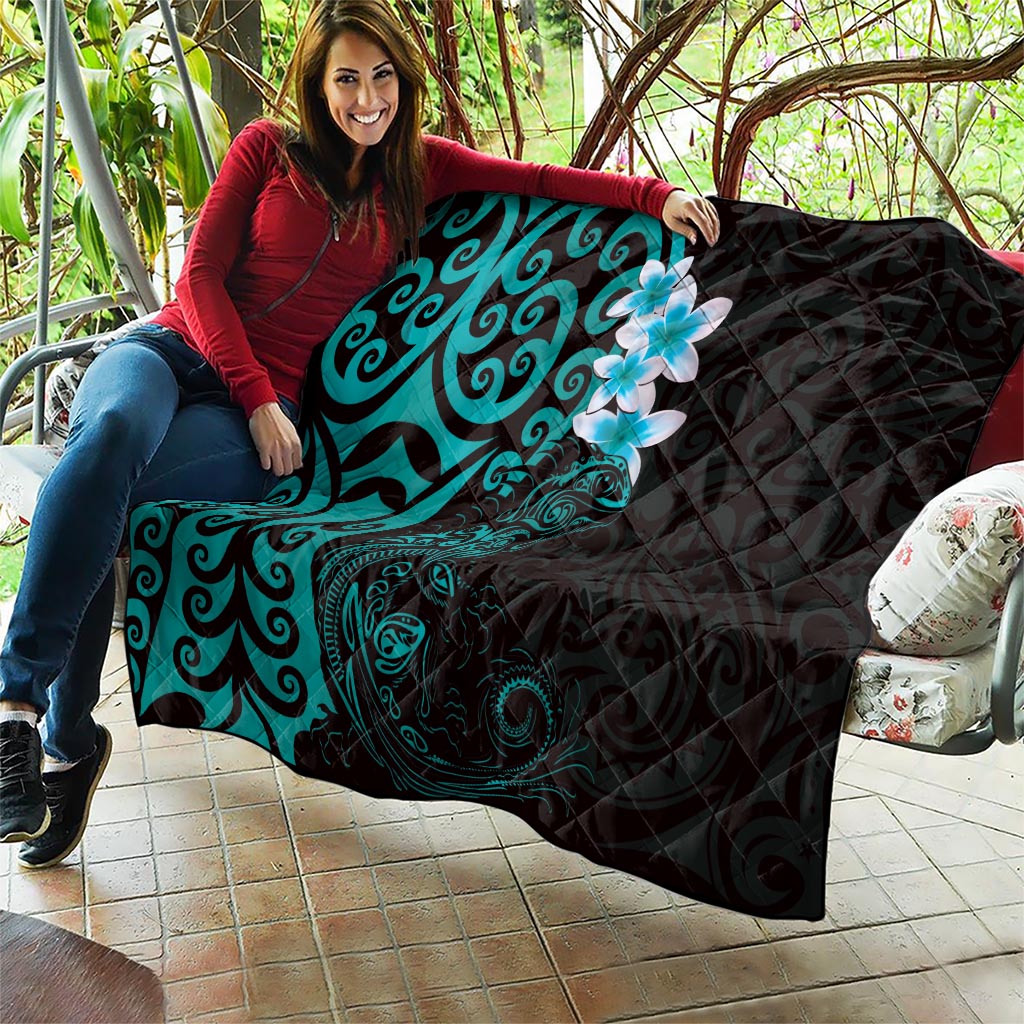 New Zealand Tuatara Plumeria Quilt Maori Teal Koru Tribal Tattoo LT01 - Polynesian Pride