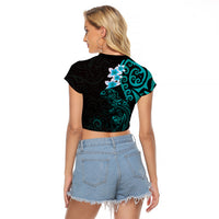 New Zealand Tuatara Plumeria Raglan Cropped T Shirt Maori Teal Koru Tribal Tattoo LT01 - Polynesian Pride