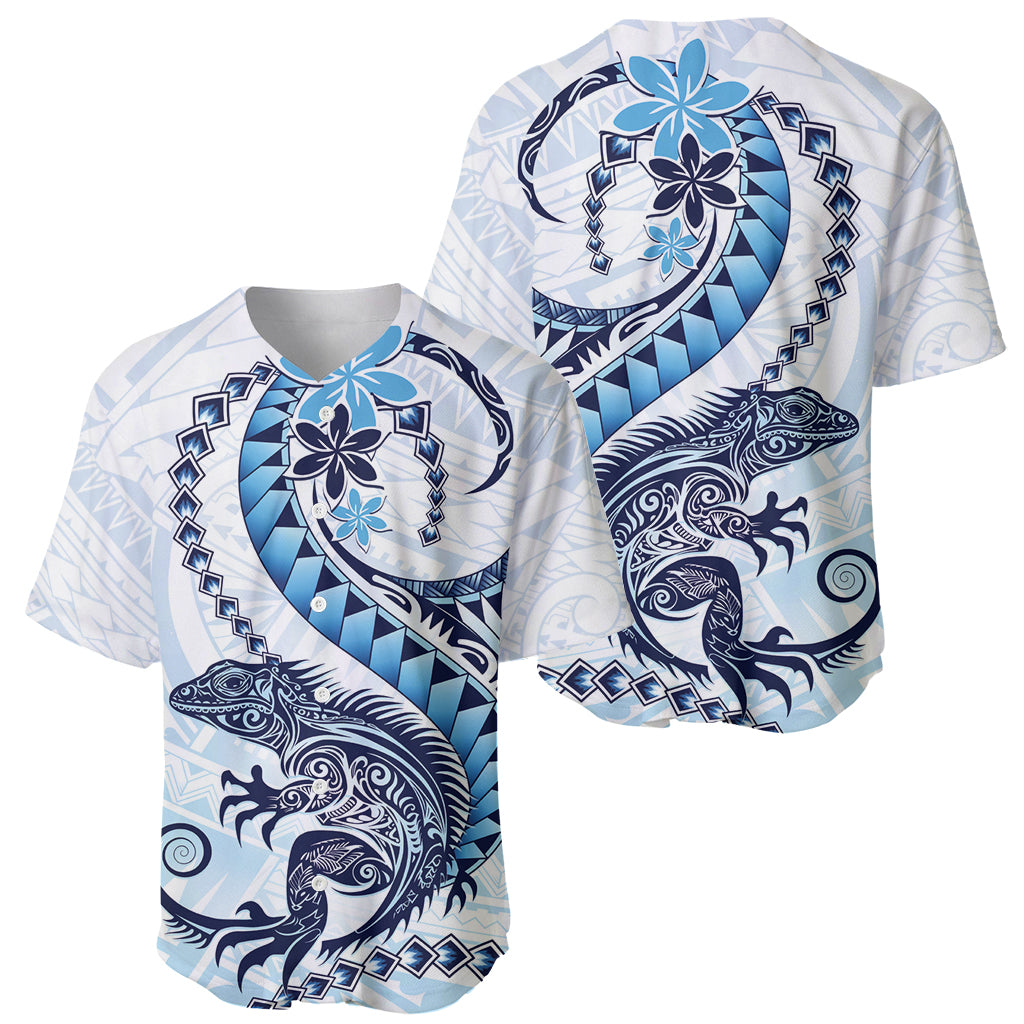 Blue Maori Tuatara Baseball Jersey Luxury Pastel Pattern LT01 - Polynesian Pride