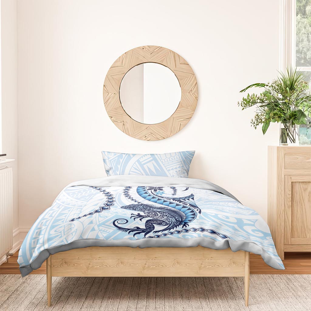 Blue Maori Tuatara Bedding Set Luxury Pastel Pattern