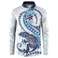 Blue Maori Tuatara Button Sweatshirt Luxury Pastel Pattern
