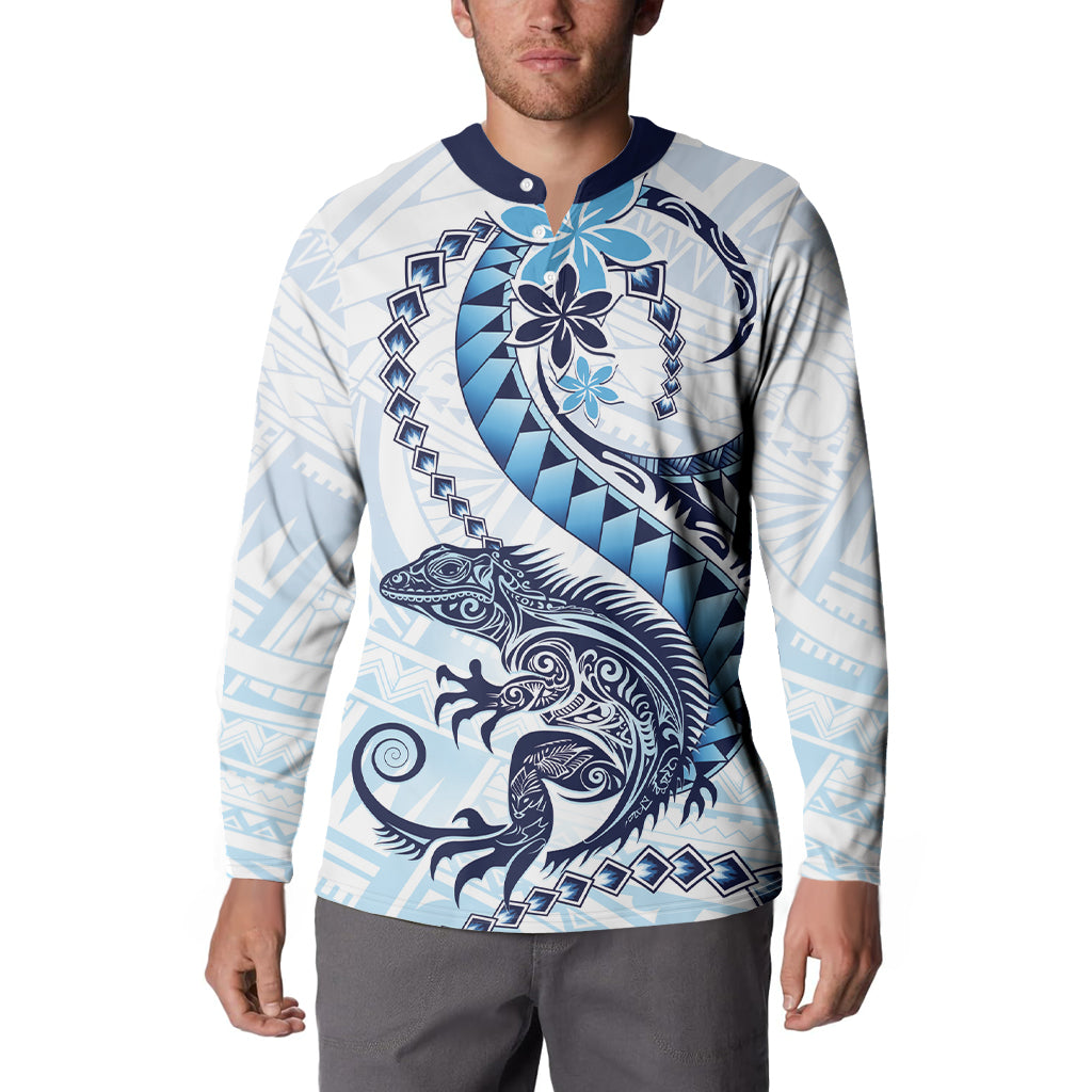 Blue Maori Tuatara Button Sweatshirt Luxury Pastel Pattern