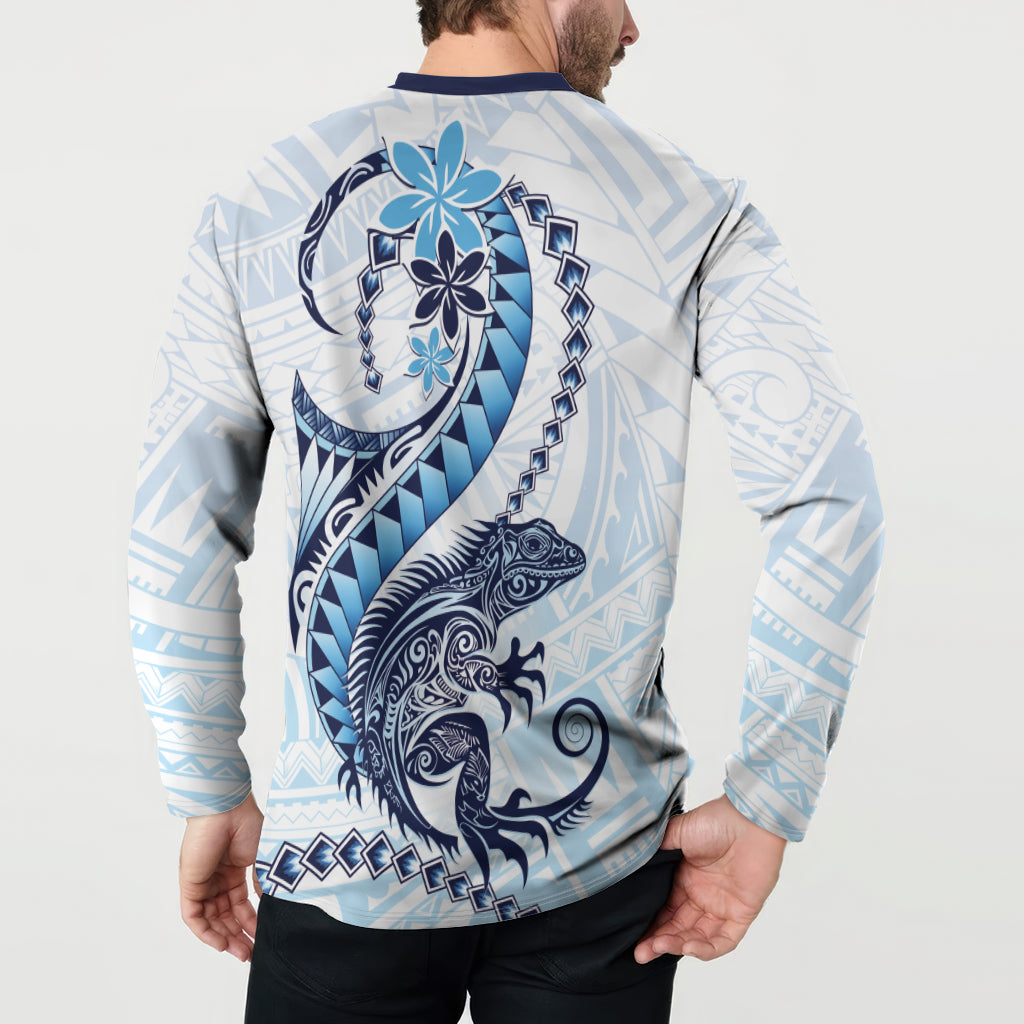 Blue Maori Tuatara Button Sweatshirt Luxury Pastel Pattern
