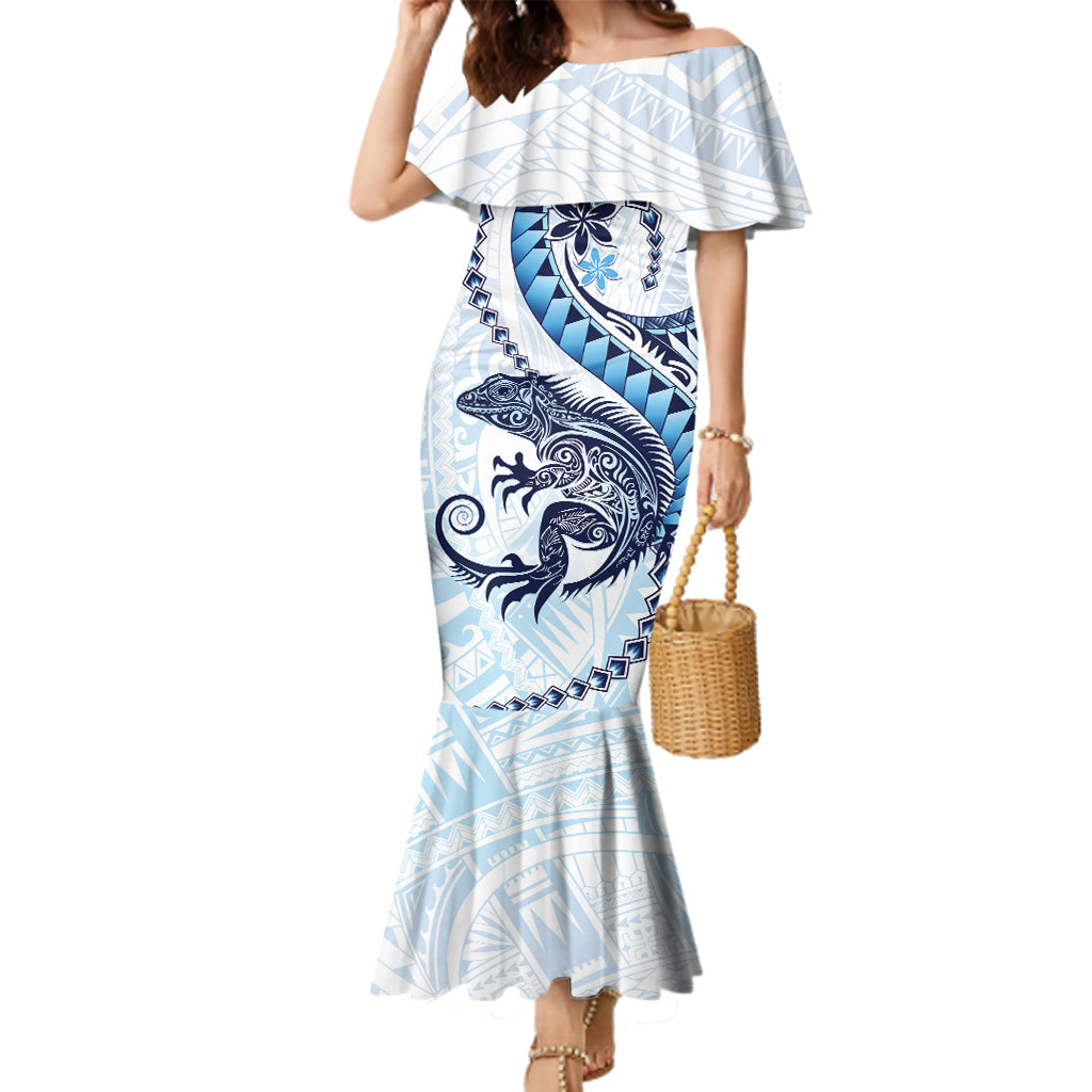 Blue Maori Tuatara Family Matching Mermaid Dress and Hawaiian Shirt Luxury Pastel Pattern
