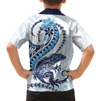 Blue Maori Tuatara Family Matching Off Shoulder Short Dress and Hawaiian Shirt Luxury Pastel Pattern LT01 - Polynesian Pride