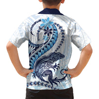 Blue Maori Tuatara Family Matching Short Sleeve Bodycon Dress and Hawaiian Shirt Luxury Pastel Pattern LT01 - Polynesian Pride