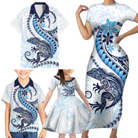 Blue Maori Tuatara Family Matching Short Sleeve Bodycon Dress and Hawaiian Shirt Luxury Pastel Pattern LT01 - Polynesian Pride