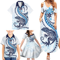 Blue Maori Tuatara Family Matching Summer Maxi Dress and Hawaiian Shirt Luxury Pastel Pattern LT01 - Polynesian Pride