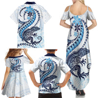 Blue Maori Tuatara Family Matching Summer Maxi Dress and Hawaiian Shirt Luxury Pastel Pattern LT01 - Polynesian Pride