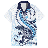 Blue Maori Tuatara Family Matching Summer Maxi Dress and Hawaiian Shirt Luxury Pastel Pattern LT01 Dad's Shirt - Short Sleeve Blue - Polynesian Pride