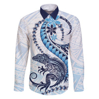 Blue Maori Tuatara Family Matching Summer Maxi Dress and Hawaiian Shirt Luxury Pastel Pattern LT01 Dad's Shirt - Long Sleeve Blue - Polynesian Pride