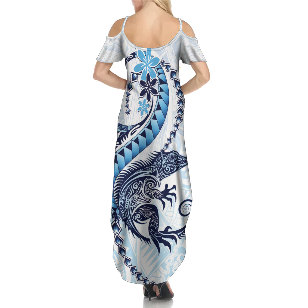Blue Maori Tuatara Family Matching Summer Maxi Dress and Hawaiian Shirt Luxury Pastel Pattern LT01 - Polynesian Pride