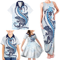 Blue Maori Tuatara Family Matching Tank Maxi Dress and Hawaiian Shirt Luxury Pastel Pattern LT01 - Polynesian Pride