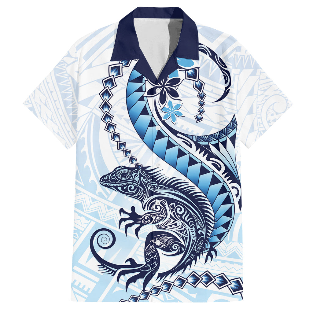 Blue Maori Tuatara Family Matching Tank Maxi Dress and Hawaiian Shirt Luxury Pastel Pattern LT01 Dad's Shirt - Short Sleeve Blue - Polynesian Pride