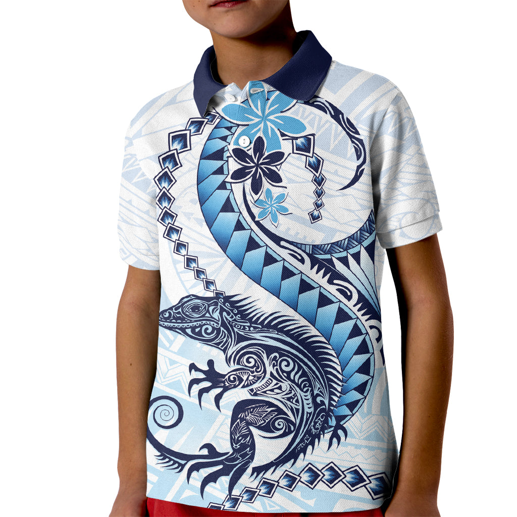 Blue Maori Tuatara Kid Polo Shirt Luxury Pastel Pattern LT01 Kid Blue - Polynesian Pride